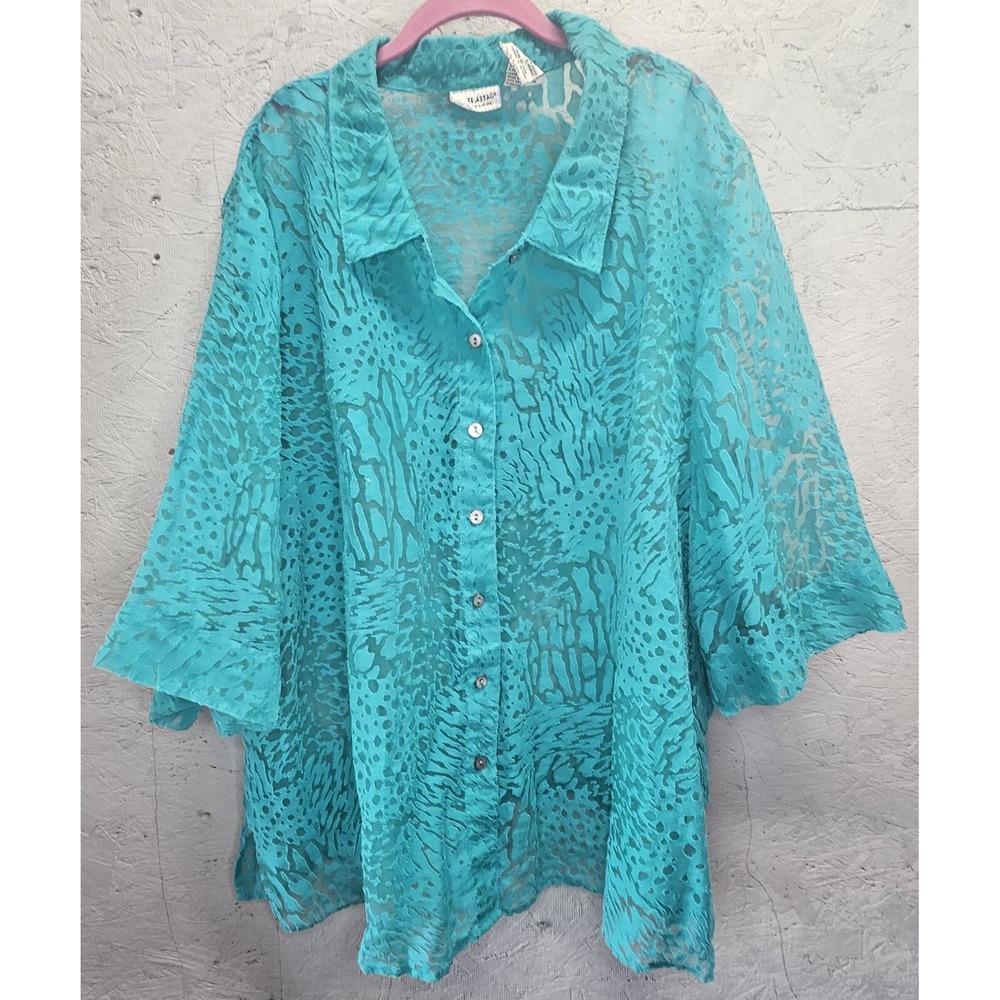 White Stag Plus Size Teal Bay Lace Cover Shirt 4x (30/32) Style FFW5535140